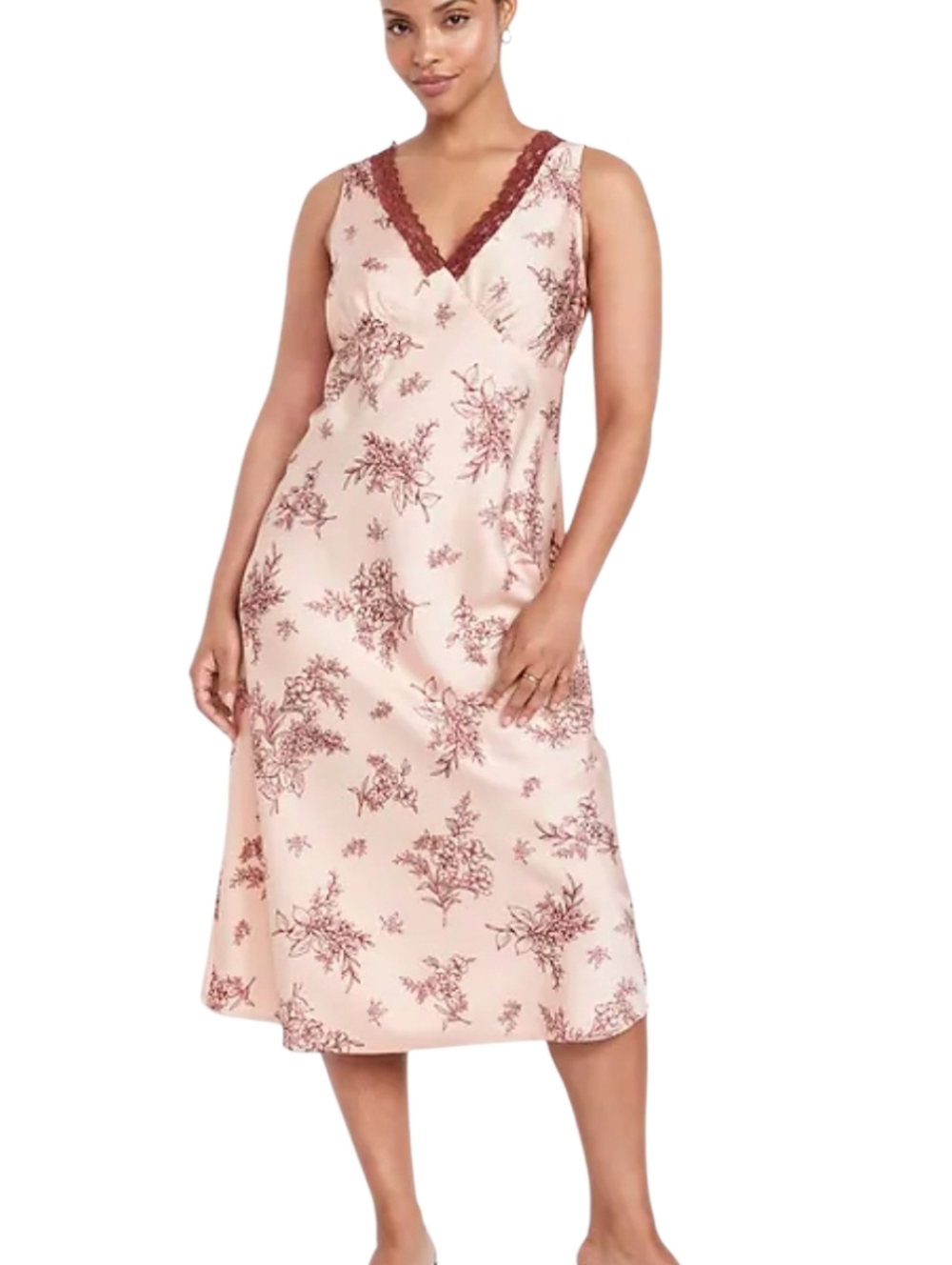Old Navy Pink Satin Midi Dress Lace Trim Slip Dress Size XXL Feminine Elegant
